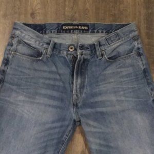 Express Blake Loose Fit Straight Leg Blue Jeans
